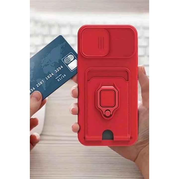Mey İthalat®   Redmi Note 13 Pro 5G Kılıf Zuma Kartvizitli Yüzüklü Silikon - Kırmızı