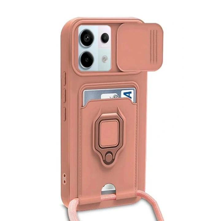 Mey İthalat®   Redmi Note 13 Pro 5G Kılıf Zuma Kartvizitli Yüzüklü Silikon - Pembe