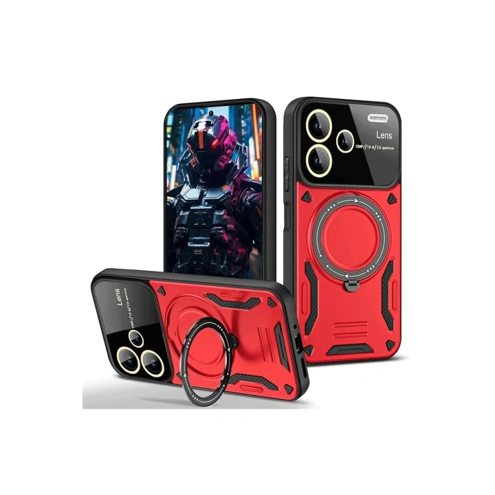 Mey İthalat®   Redmi Note 13 Pro Plus Joy Lens Standlı Kapak - Kırmızı