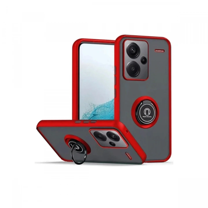 Mey İthalat®   Redmi Note 13 Pro Plus Kılıf Montreal Yüzüklü Silikon Kapak - Kırmızı