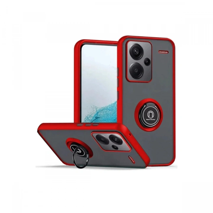Mey İthalat®   Redmi Note 13 Pro Plus Kılıf Montreal Yüzüklü Silikon Kapak - Kırmızı