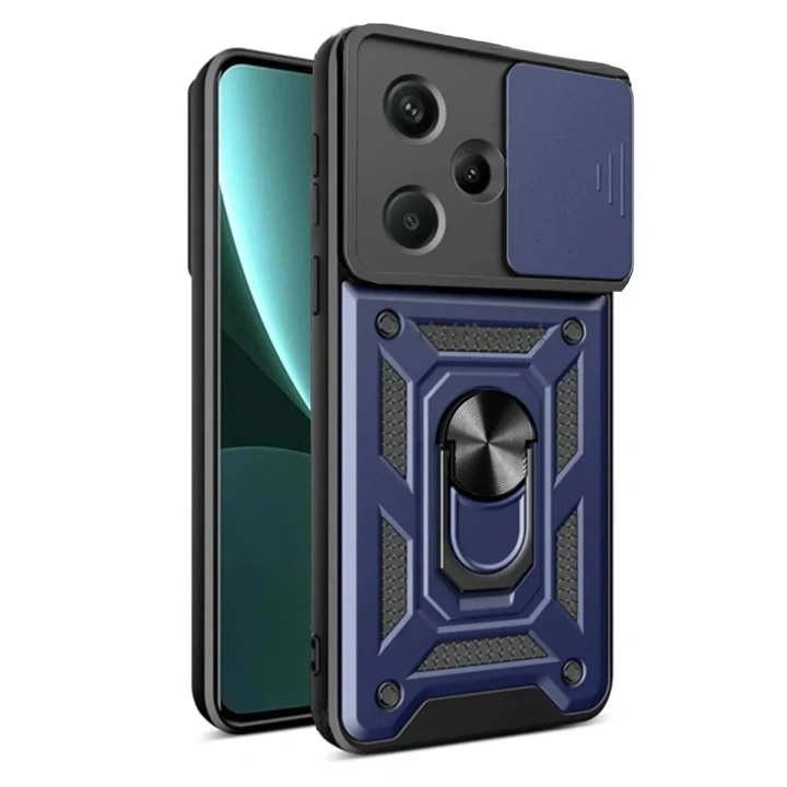Mey İthalat®   Redmi Note 13 Pro Plus Kılıf Pars Lens Yüzüklü Silikon - Lacivert