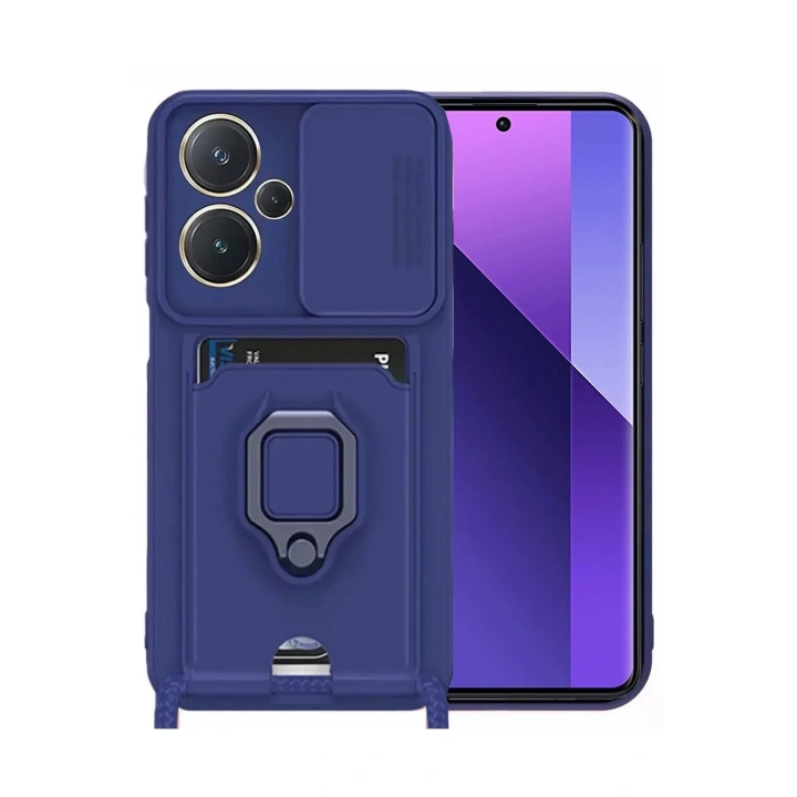 Mey İthalat®   Redmi Note 13 Pro Plus Kılıf Zuma Kartvizitli Yüzüklü Silikon - Lacivert