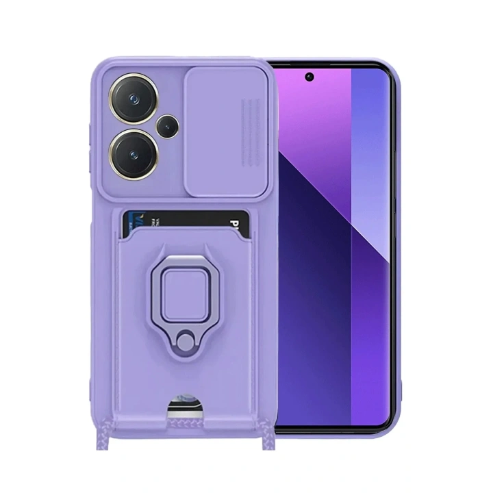 Mey İthalat®   Redmi Note 13 Pro Plus Kılıf Zuma Kartvizitli Yüzüklü Silikon - Lila