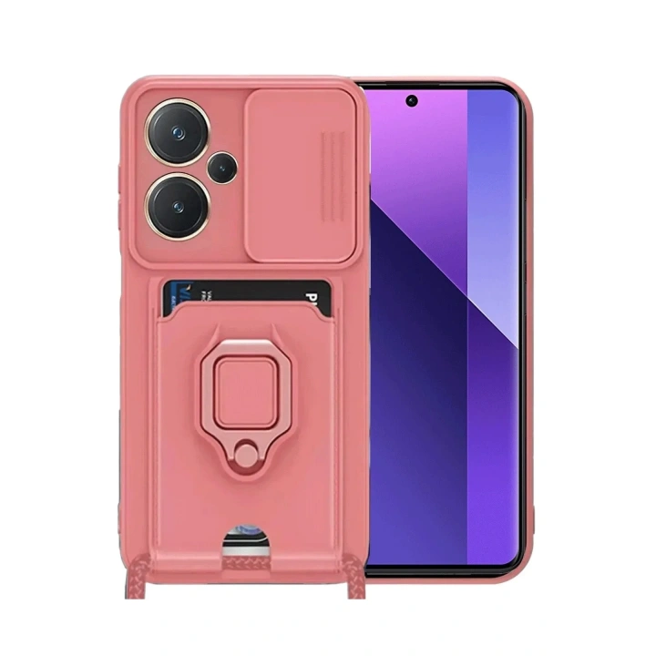 Mey İthalat®   Redmi Note 13 Pro Plus Kılıf Zuma Kartvizitli Yüzüklü Silikon - Pembe