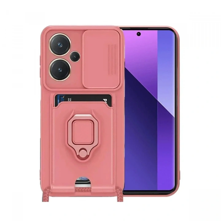 Mey İthalat®   Redmi Note 13 Pro Plus Kılıf Zuma Kartvizitli Yüzüklü Silikon - Pembe