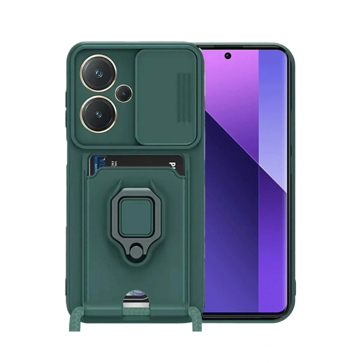 Mey İthalat®   Redmi Note 13 Pro Plus Kılıf Zuma Kartvizitli Yüzüklü Silikon - Yeşil