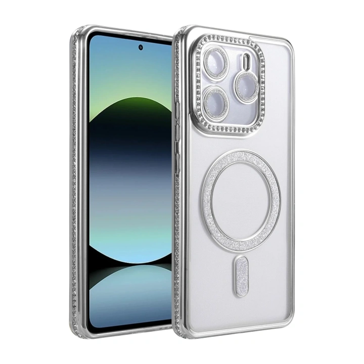 Mey İthalat®   Redmi Note 14 4G Joke Simli Magneticsafe Kılıf - Gümüş