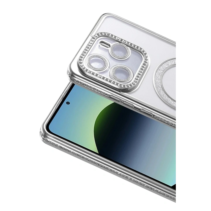 Mey İthalat®   Redmi Note 14 4G Joke Simli Magneticsafe Kılıf - Gümüş