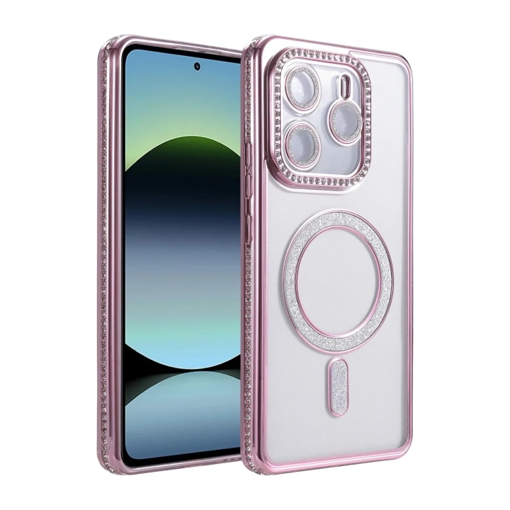 Mey İthalat®   Redmi Note 14 4G Joke Simli Magneticsafe Kılıf - Pembe
