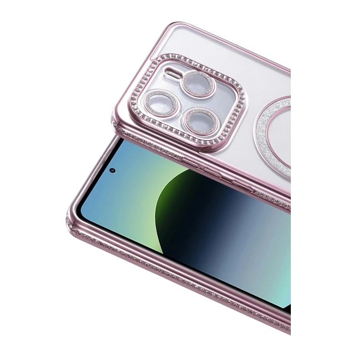 Mey İthalat®   Redmi Note 14 4G Joke Simli Magneticsafe Kılıf - Pembe