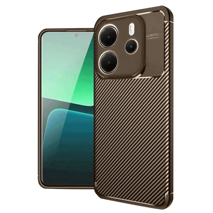 Mey İthalat®   Redmi Note 14 4G Kılıf Auto Focus Karbon Kapak - Kahverengi