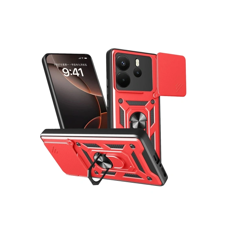 Mey İthalat®   Redmi Note 14 4G Pars Lens Yüzüklü Silikon - Kırmızı