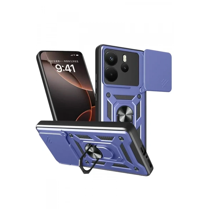 Mey İthalat®   Redmi Note 14 4G Pars Lens Yüzüklü Silikon - Lacivert