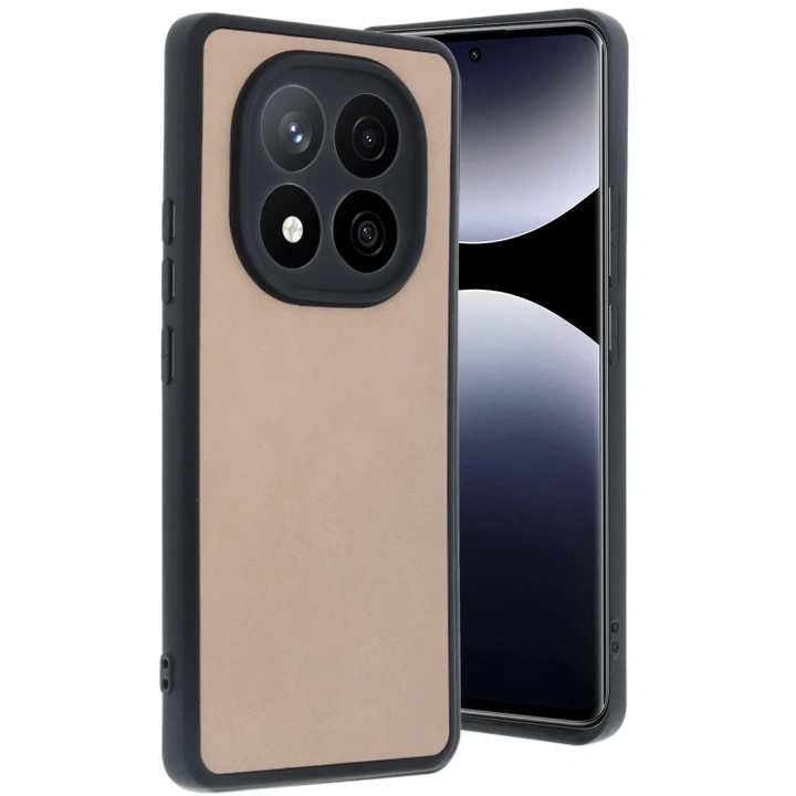 Mey İthalat®   Redmi Note 14 Pro 4G Kılıf Aras Deri Kapak - Pudra