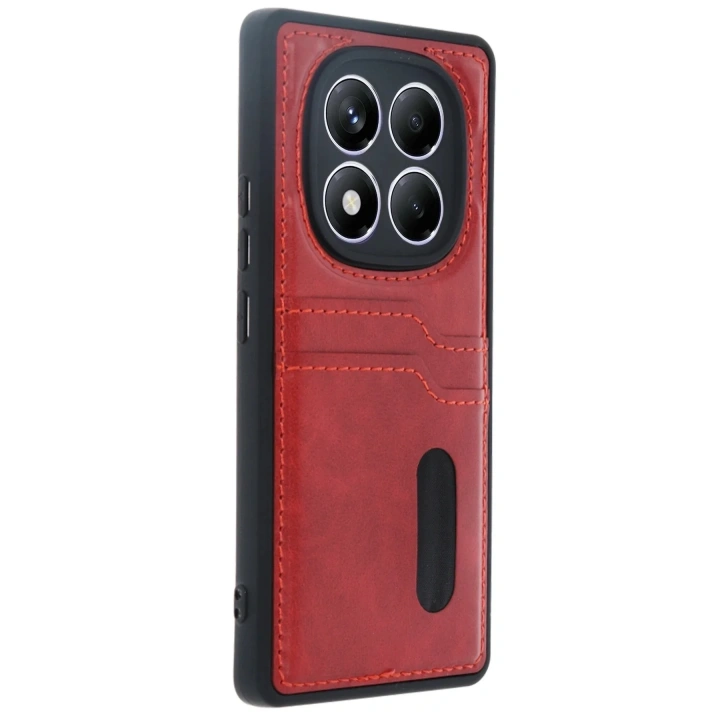 Mey İthalat®   Redmi Note 14 Pro 4G Kılıf Sara Kartvizitli Deri Kılıf - Kırmızı