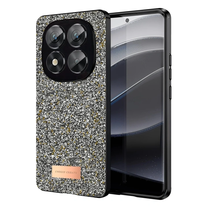Mey İthalat®   Redmi Note 14 Pro 5G Bright Simli Kapak - Gümüş