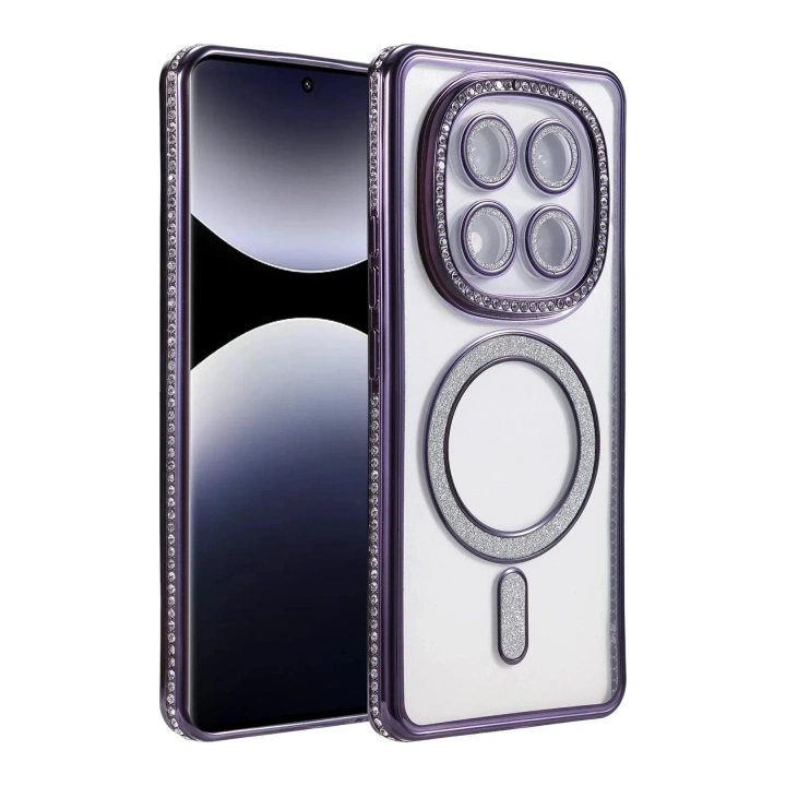 Mey İthalat®   Redmi Note 14 Pro 5G Joke Simli Magneticsafe Kılıf - Derin Mor