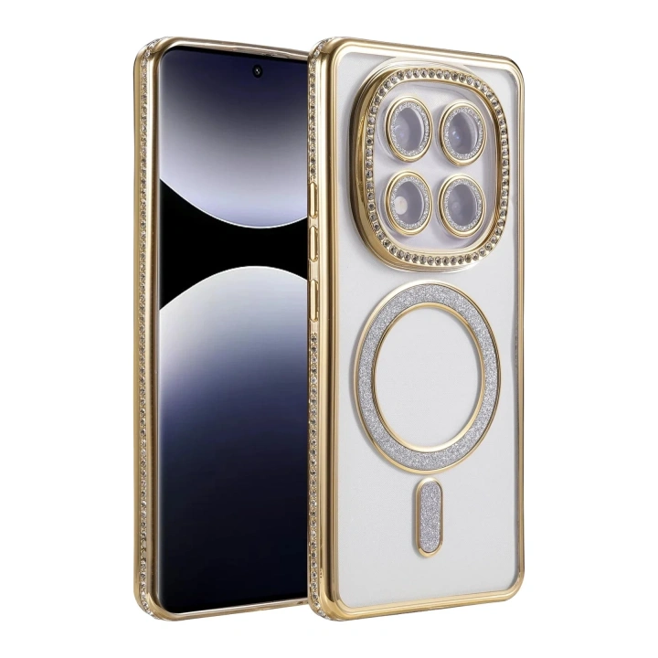 Mey İthalat®   Redmi Note 14 Pro 5G Joke Simli Magneticsafe Kılıf - Gold