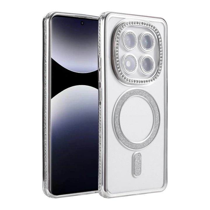 Mey İthalat®   Redmi Note 14 Pro 5G Joke Simli Magneticsafe Kılıf - Gümüş