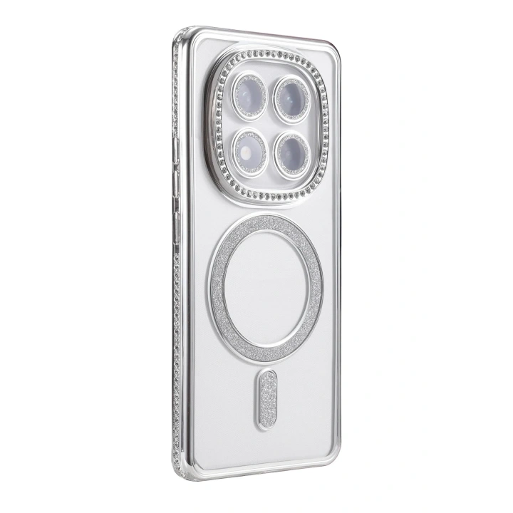 Mey İthalat®   Redmi Note 14 Pro 5G Joke Simli Magneticsafe Kılıf - Gümüş