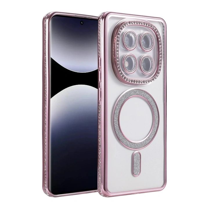 Mey İthalat®   Redmi Note 14 Pro 5G Joke Simli Magneticsafe Kılıf - Pembe