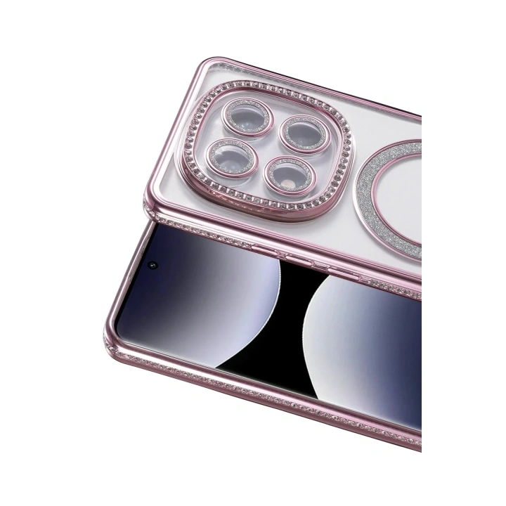 Mey İthalat®   Redmi Note 14 Pro 5G Joke Simli Magneticsafe Kılıf - Pembe
