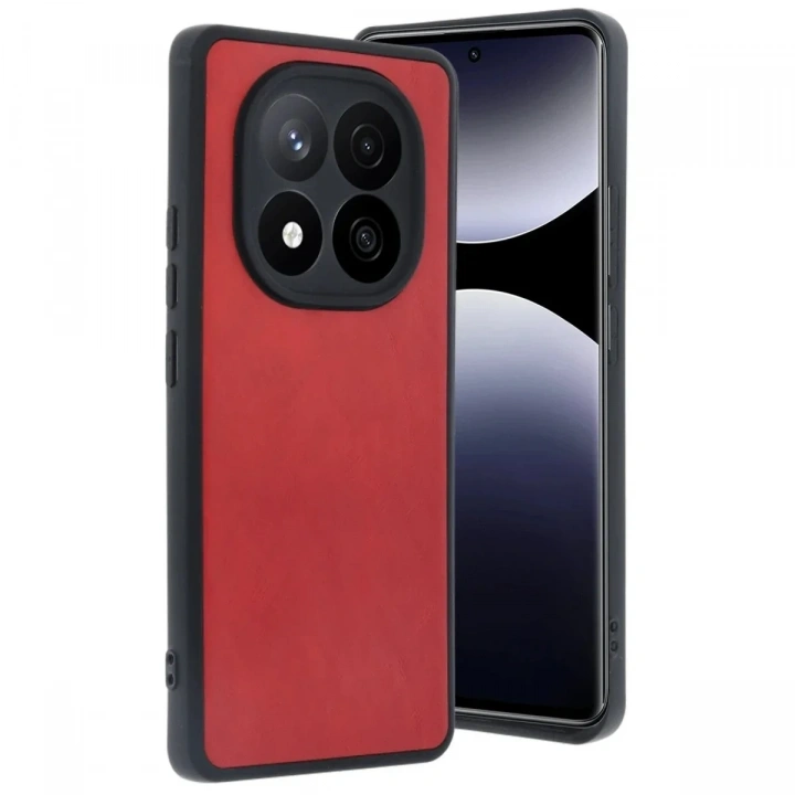 Mey İthalat®   Redmi Note 14 Pro 5G Kılıf Aras Deri Kapak - Kırmızı