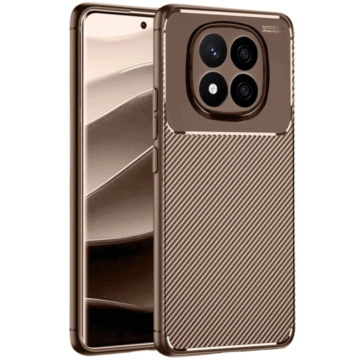 Mey İthalat®   Redmi Note 14 Pro 5G Kılıf Auto Focus Karbon Kapak - Kahverengi
