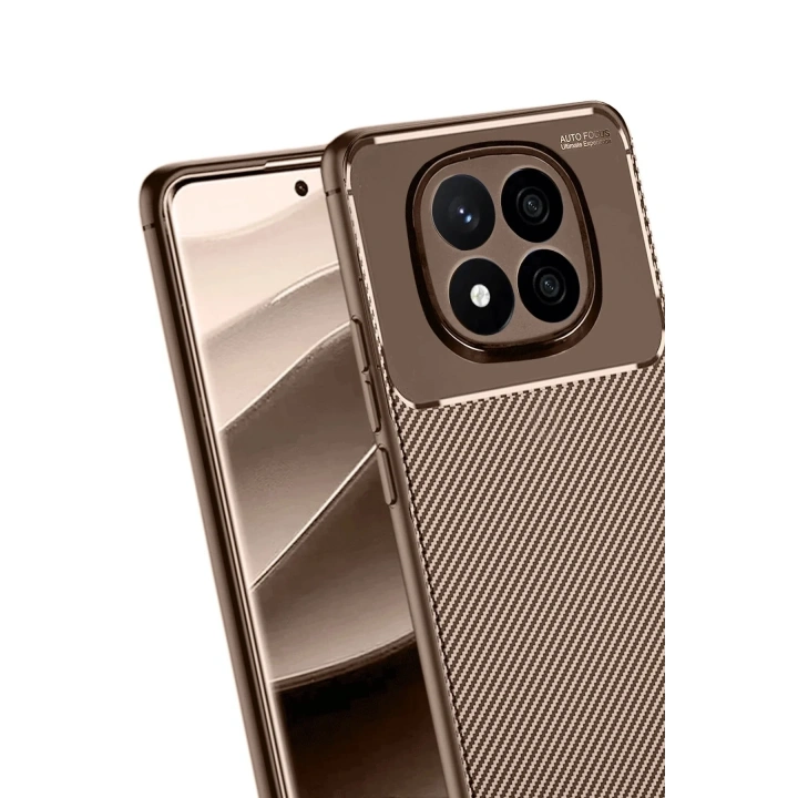 Mey İthalat®   Redmi Note 14 Pro 5G Kılıf Auto Focus Karbon Kapak - Kahverengi
