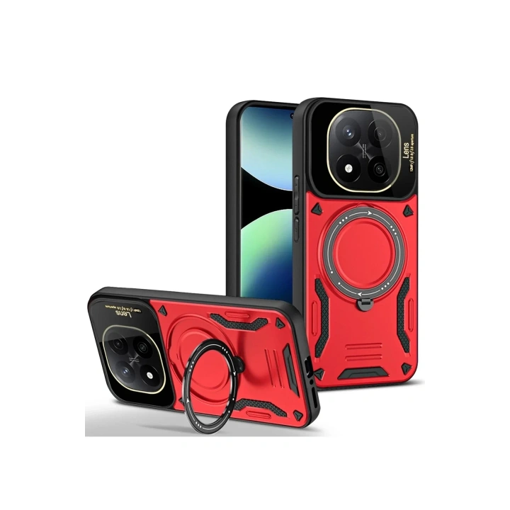 Mey İthalat®   Redmi Note 14 Pro 5G Kılıf Joy Lens Standlı Kapak - Kırmızı