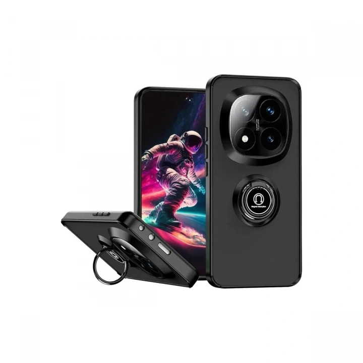 Mey İthalat®   Redmi Note 14 Pro 5G Kılıf Montreal Yüzüklü Silikon Kapak - Siyah
