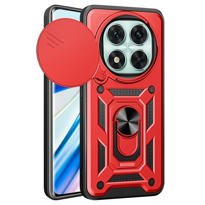 Mey İthalat®   Redmi Note 14 Pro 5G Kılıf Pars Lens Yüzüklü Silikon - Kırmızı