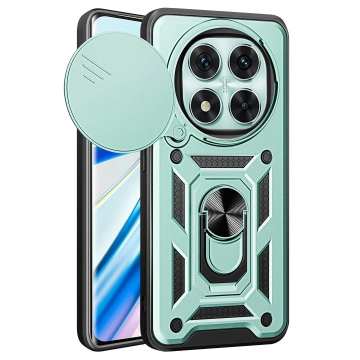 Mey İthalat®   Redmi Note 14 Pro 5G Kılıf Pars Lens Yüzüklü Silikon - Yeşil