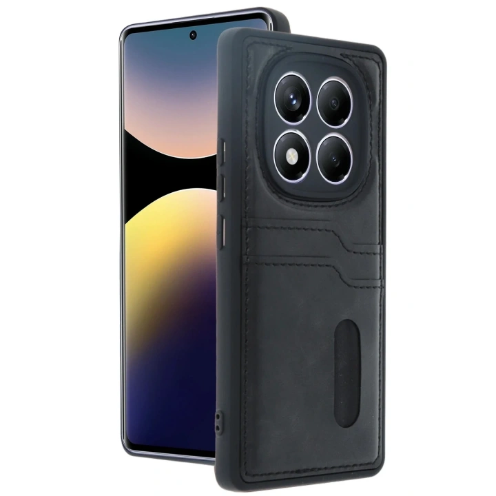 Mey İthalat®   Redmi Note 14 Pro 5G Kılıf Sara Kartvizitli Deri Kılıf - Siyah