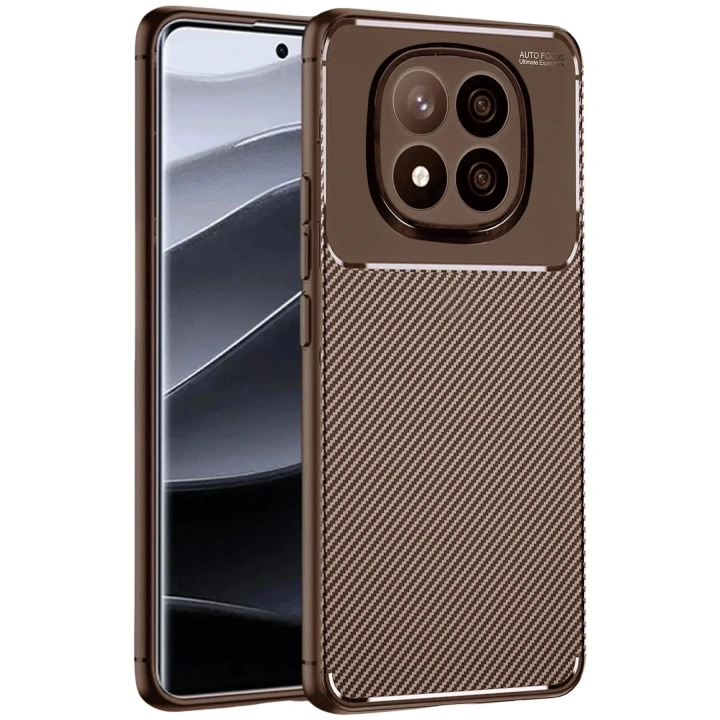 Mey İthalat®   Redmi Note 14 Pro Plus Kılıf Auto Focus Karbon Kapak - Kahverengi