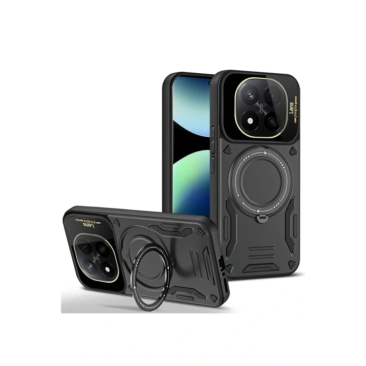 Mey İthalat®   Redmi Note 14 Pro Plus Kılıf Joy Lens Standlı Kapak - Siyah