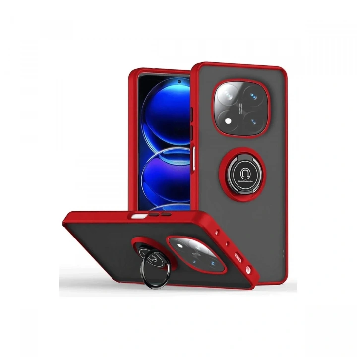 Mey İthalat®   Redmi Note 14 Pro Plus Kılıf Montreal Yüzüklü Silikon Kapak - Kırmızı