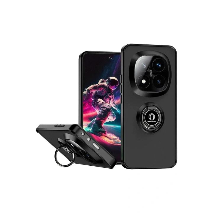 Mey İthalat®   Redmi Note 14 Pro Plus Kılıf Montreal Yüzüklü Silikon Kapak - Siyah