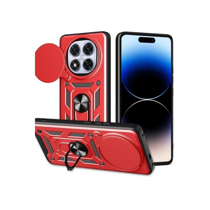 Mey İthalat®   Redmi Note 14 Pro Plus Kılıf Pars Lens Yüzüklü Silikon - Kırmızı