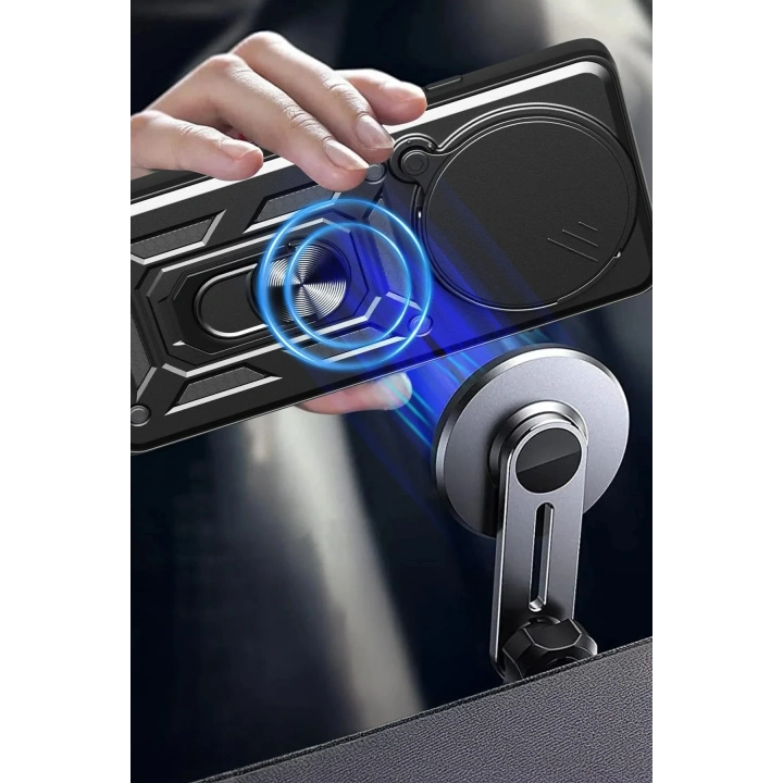 Mey İthalat®   Redmi Note 14 Pro Plus Kılıf Pars Lens Yüzüklü Silikon - Kırmızı