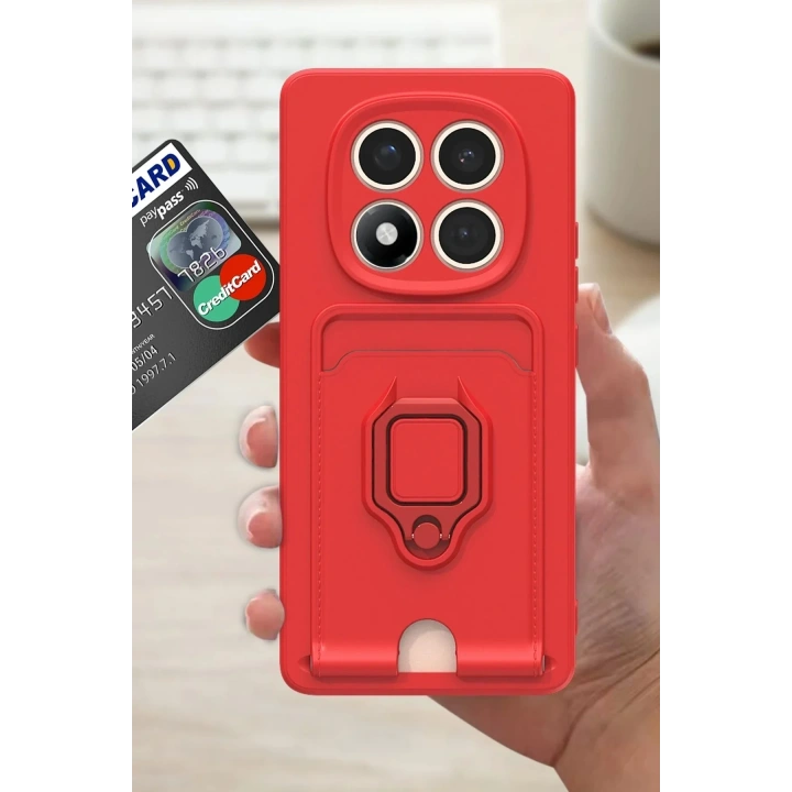 Mey İthalat®   Redmi Note 14 Pro Plus Kılıf Zuma Kartvizitli Yüzüklü Silikon - Kırmızı