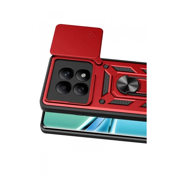 Mey İthalat®   Redmi Note 15 4G Pars Lens Yüzüklü Silikon - Kırmızı