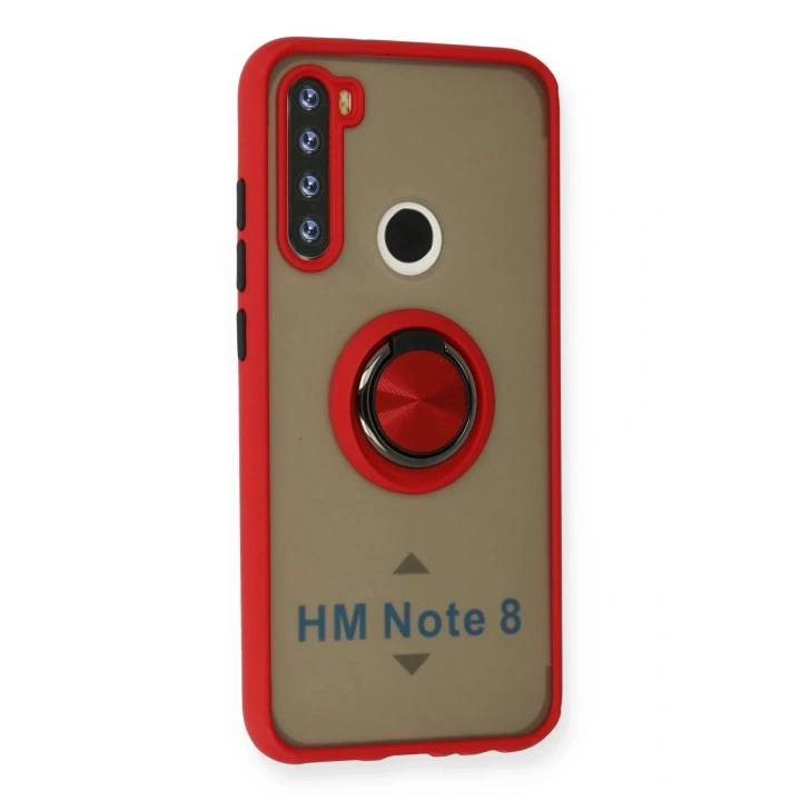 Mey İthalat®   Redmi Note 8 Kılıf Montreal Yüzüklü Silikon Kapak - Kırmızı
