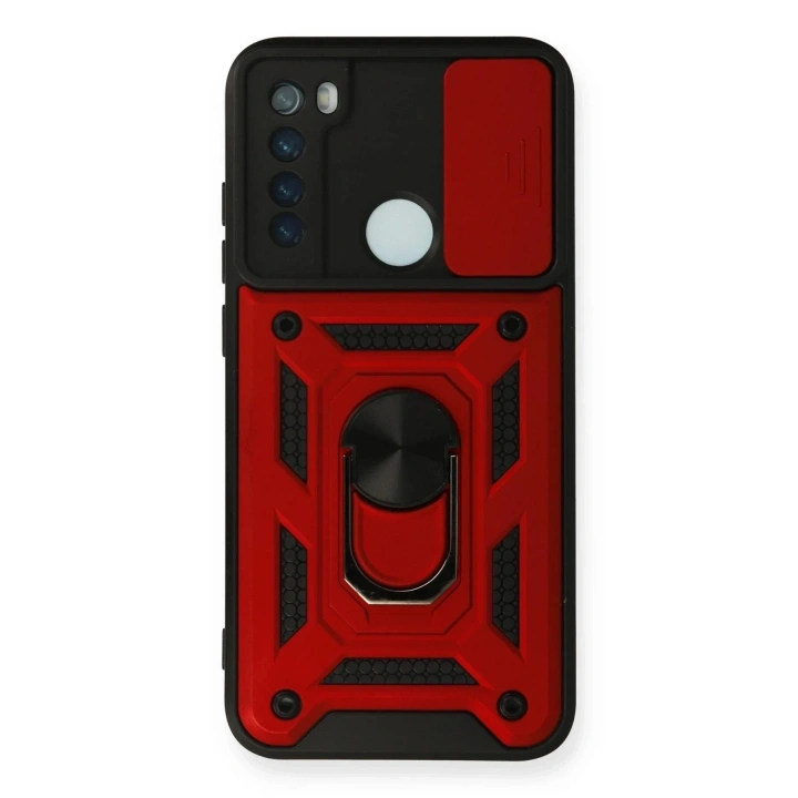 Mey İthalat®   Redmi Note 8 Kılıf Pars Lens Yüzüklü Silikon - Kırmızı