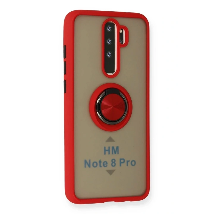 Mey İthalat®   Redmi Note 8 Pro Kılıf Montreal Yüzüklü Silikon Kapak - Kırmızı
