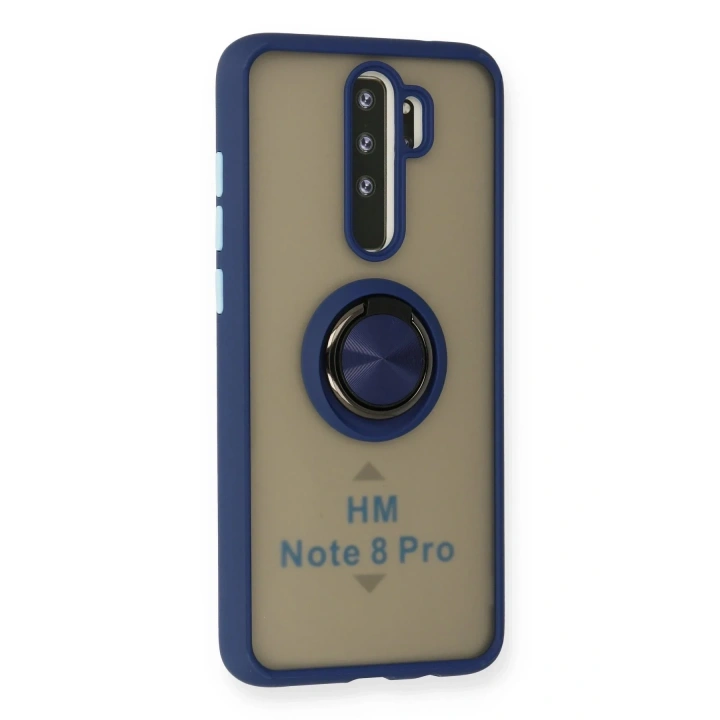 Mey İthalat®   Redmi Note 8 Pro Kılıf Montreal Yüzüklü Silikon Kapak - Lacivert