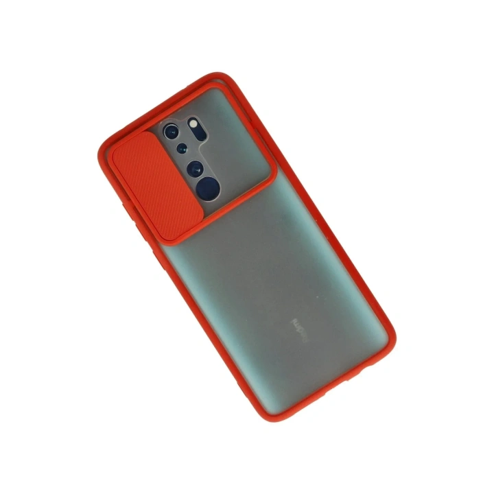 Mey İthalat®   Redmi Note 8 Pro Kılıf Palm Buzlu Kamera Sürgülü Silikon - Kırmızı
