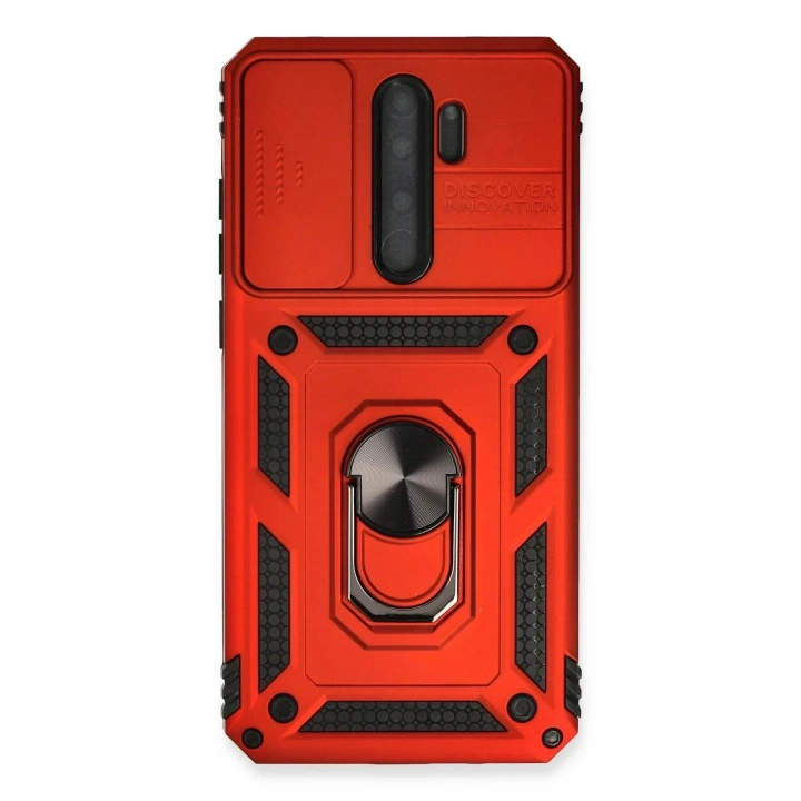 Mey İthalat®   Redmi Note 8 Pro Kılıf Pars Lens Yüzüklü Silikon - Kırmızı