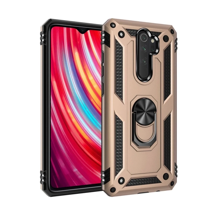 Mey İthalat®   Redmi Note 8 Pro Kılıf Sofya Yüzüklü Silikon Kapak - Gold